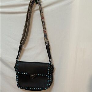 INZI Black Hobo Navajo Motif Studded Shoulder Bag Western Flare